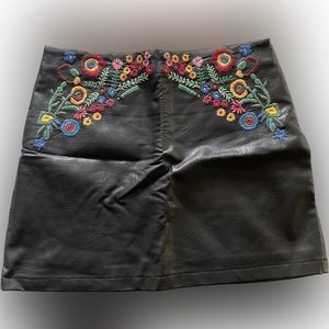 Zara vegan leather embroidered skirt